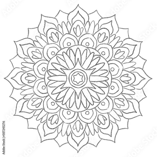 illustration of a circular black and white pattern in the form of a mandala to color for a coloring book