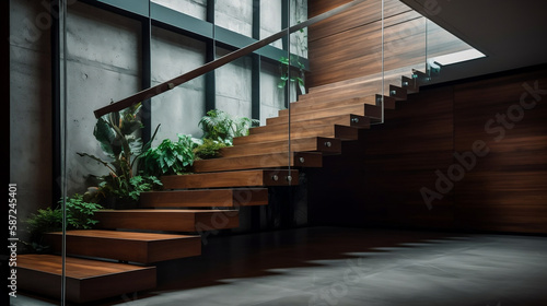 Contemporary staircase designs that are both modern and minimalist. Generative AI. © Aiakos