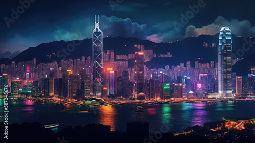 Hong Kong themed wallpaper beautiful vibrant illustration