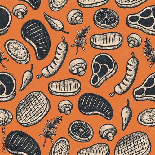 Hand Drawn Barbeque BBQ Beef Textured Illustrations
