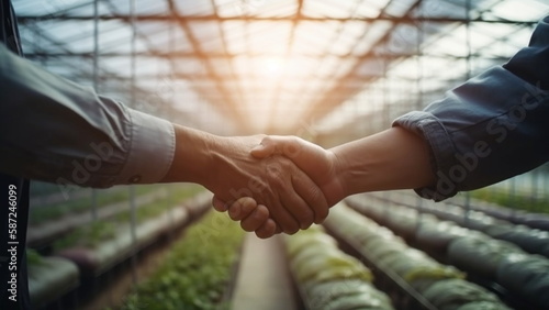 Handshake of business partners, Vegetable farmer and customer investor dealing for business trading with Generative AI.