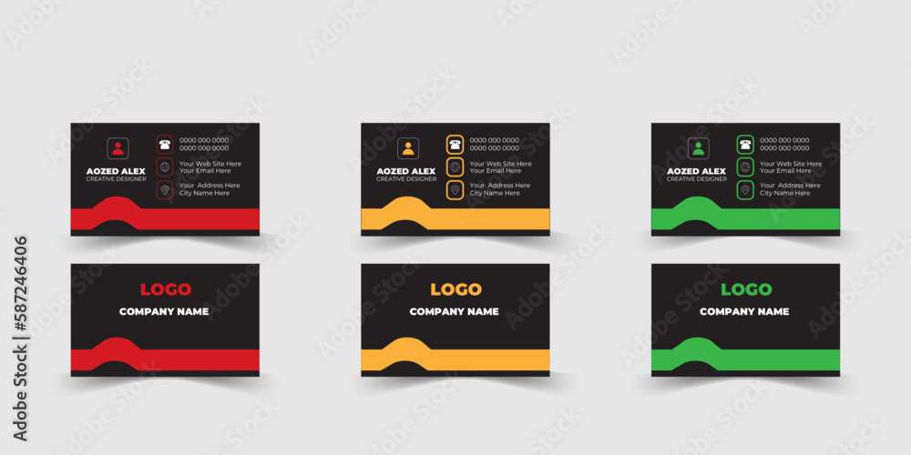 Vector creative business card template with triangles, squares, round, waves for business, technology. Simple and clean design with a logo and a place for a photo. 
