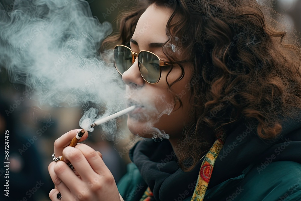 Fototapeta premium Modern hippie smoking medical cannabis, Generative AI