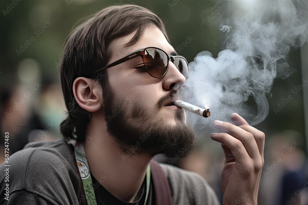 Fototapeta premium Modern hippie smoking medical cannabis, Generative AI