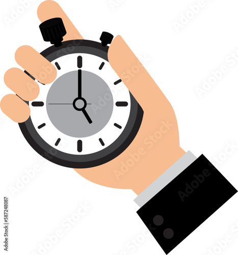 Hand holding a stopwatch at 17 o'clock