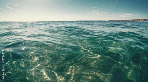 Picture a serene ocean surface on a sunny day  with calm waters. Generative AI