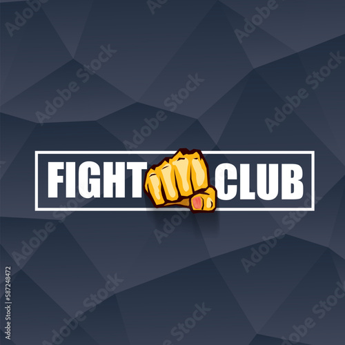 fight club vector logo with orange man fist isolated on crystal grey background. MMA Mixed martial arts concept design template. Fight club icon design template