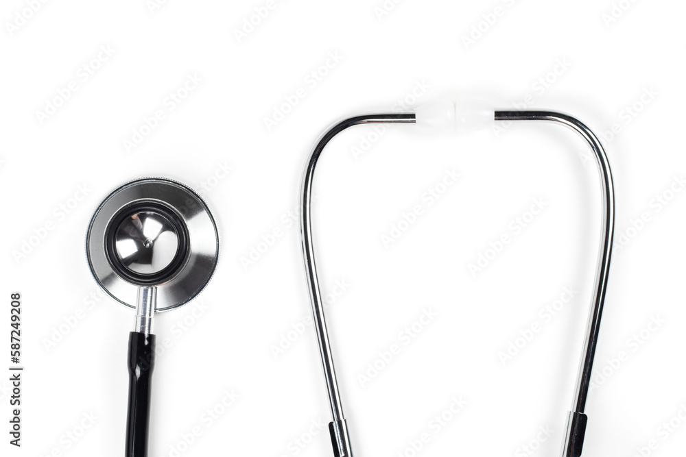 Black stethoscope on white background. Healthcare copcept. Black stethoscope on white background. Healthcare copcept.
