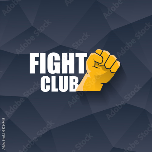 fight club vector logo with orange man fist isolated on crystal grey background. MMA Mixed martial arts concept design template. Fight club icon design template