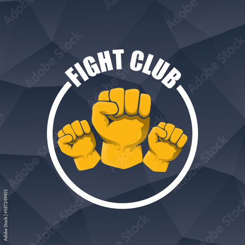 fight club vector logo with orange man fist isolated on crystal grey background. MMA Mixed martial arts concept design template. Fight club icon design template