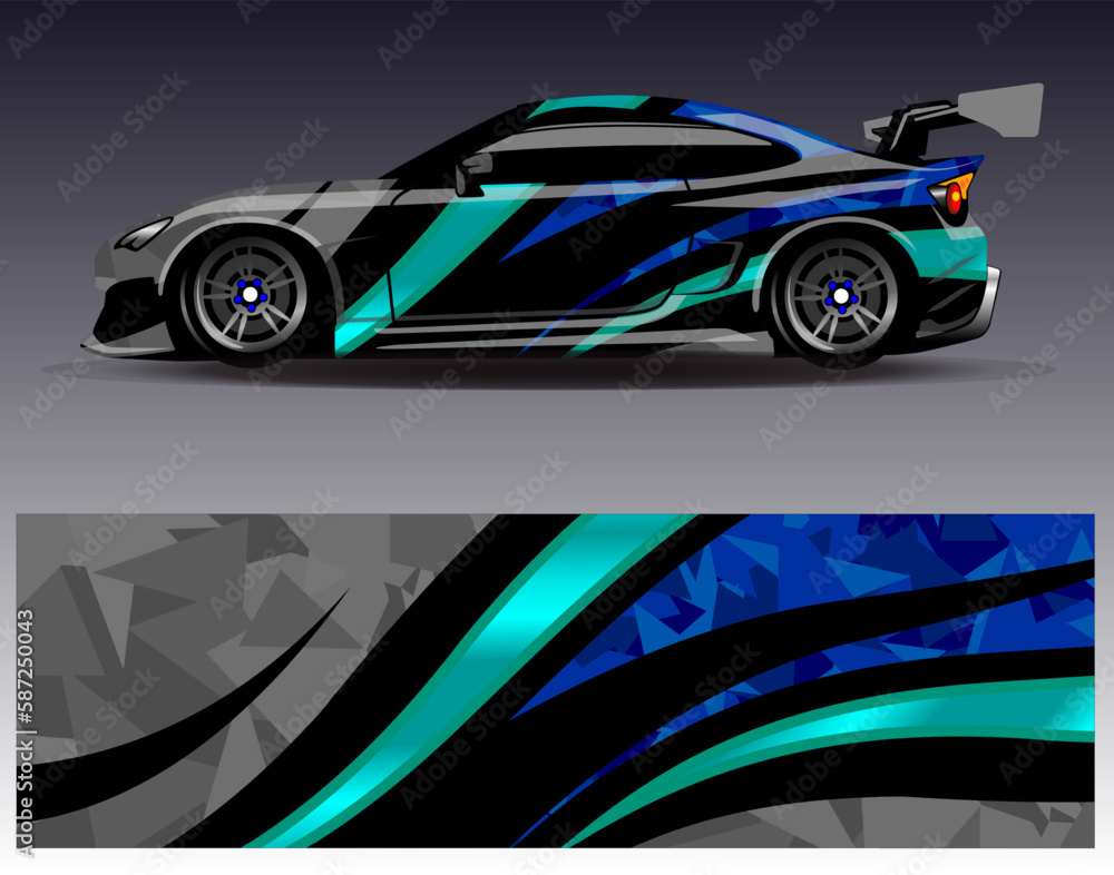 Car wrap design vector. Graphic abstract stripe racing background kit designs for wrap vehicle race car rally adventure and livery Car wrap design vector. Graphic abstract stripe racing background kit designs for wrap vehicle race car rally adventure and livery