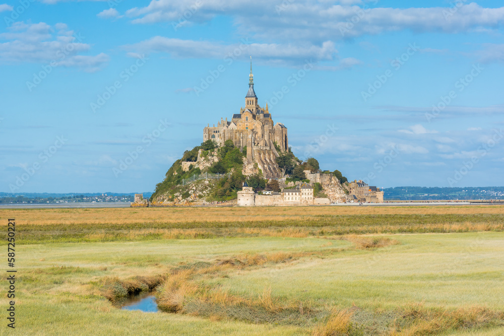 Scenic view of Mont Saint-Michel in Normandy France  against dramatic sky