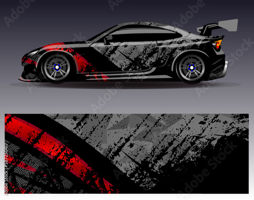 Car wrap design vector. Graphic abstract stripe racing background kit designs for wrap vehicle  race car  rally  adventure and livery