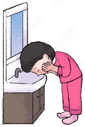 顔洗う小学生女子
