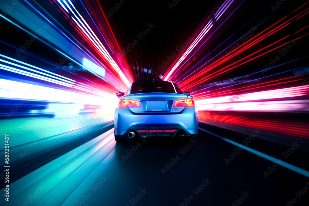 Futuristic sports neon 3d render car background. Blue and ultraviolet dream car in the city Ai generative illustration Futuristic sports neon 3d render car background. Blue and ultraviolet dream car in the city Ai generative illustration