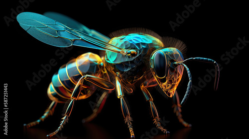 Bee Close Up Neon Lights Style