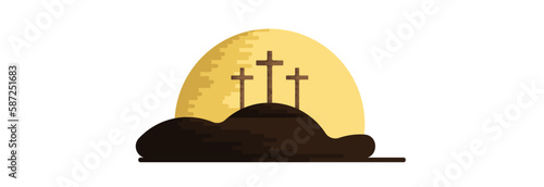 Three crosses on Mount Golgotha. The Feast of the Resurrection of Jesus Christ.