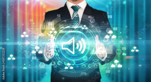 Businessman holding technology icon concept © ra2 studio