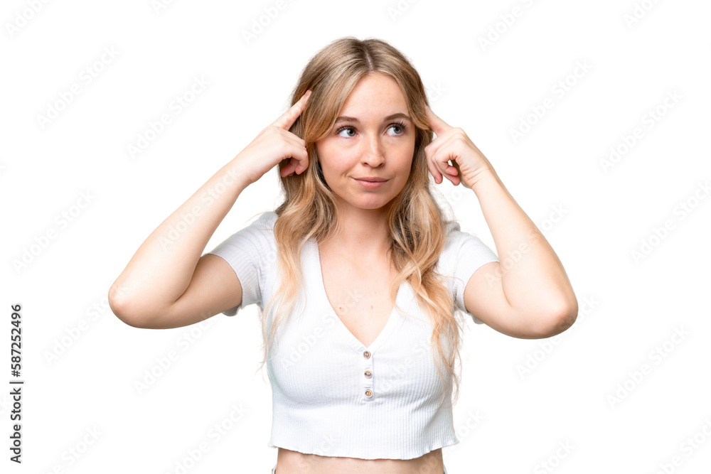 Young English woman over isolated background having doubts and thinking Young English woman over isolated background having doubts and thinking