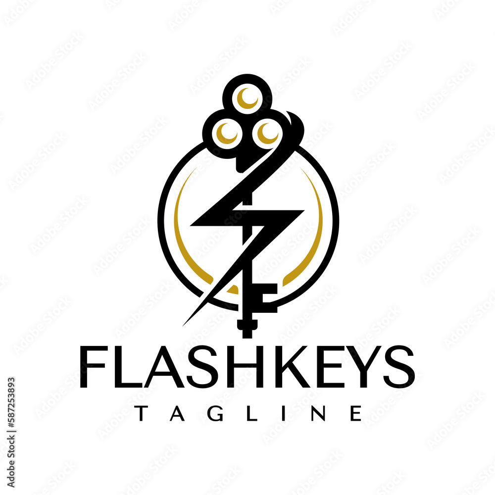 Luxury building key thunder logo design Luxury building key thunder logo design