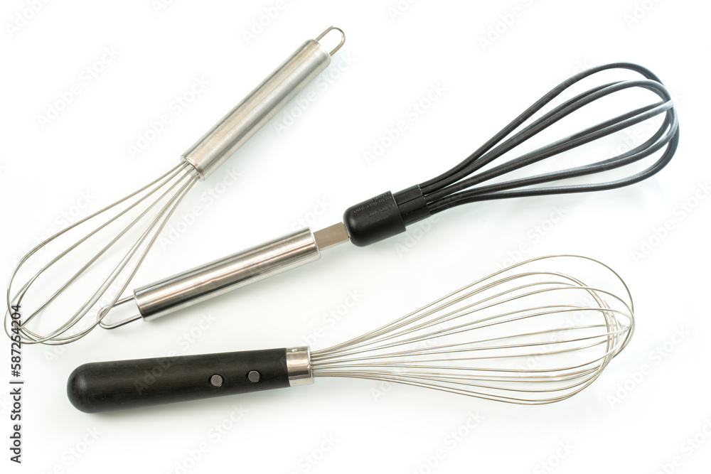 Stainless Steel Egg Whisks on White Background