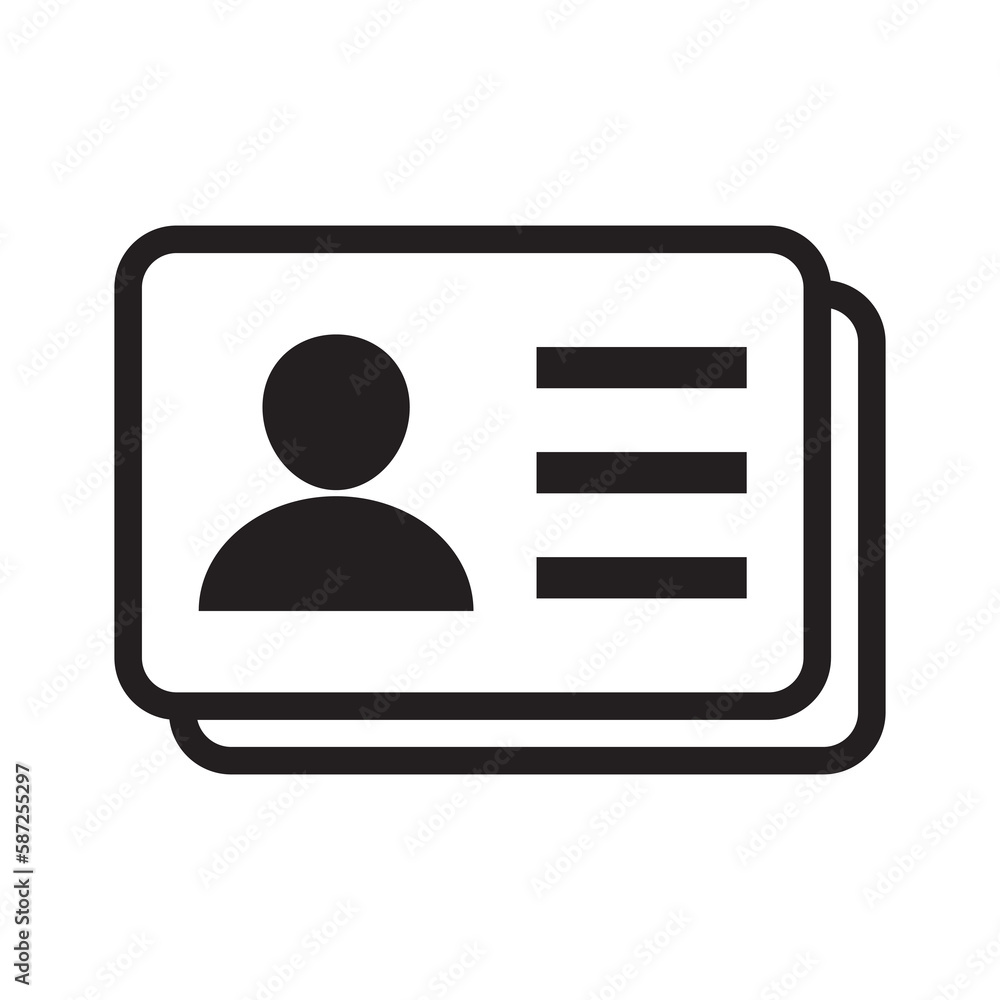 Id card icon. Id card badge icon. Identification card, driver's license icon. Vector illustration. Id card icon. Id card badge icon. Identification card, driver's license icon. Vector illustration.