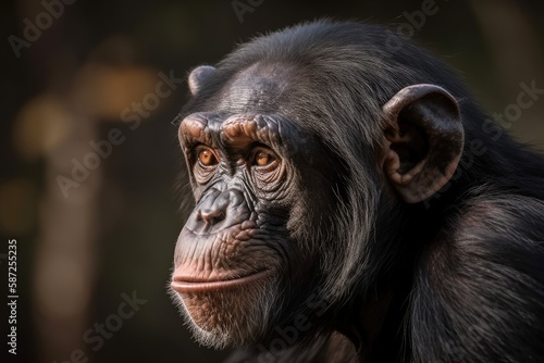 Chimpanzee has a serious thinking. Generative AI © AkuAku