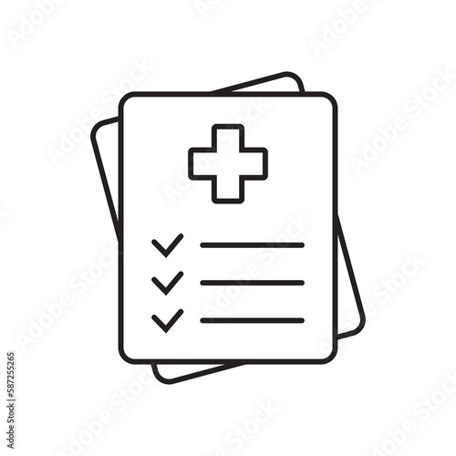 Medical record icon, medical report icon, medical history thin line icon, vector isolated.