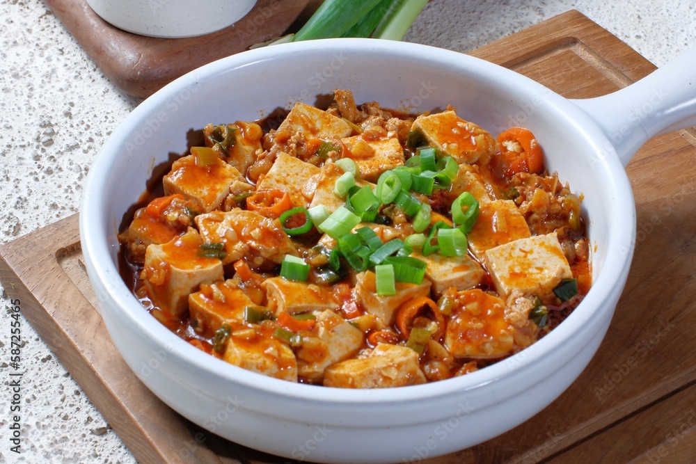 sichuan mapo tofu or Mapo doufu,Chili Tofu, traditional chinese dish sichuan mapo tofu or Mapo doufu,Chili Tofu, traditional chinese dish