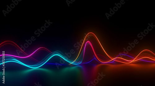 abstract background of colorful neon wavy lines glowing in the black background