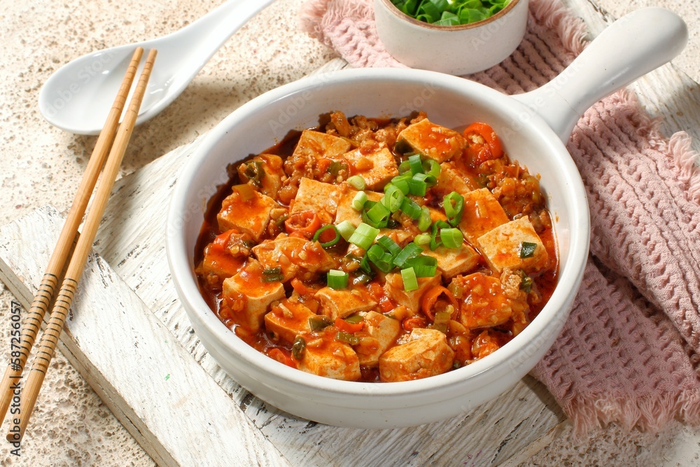 sichuan mapo tofu or Mapo doufu,Chili Tofu, traditional chinese dish sichuan mapo tofu or Mapo doufu,Chili Tofu, traditional chinese dish
