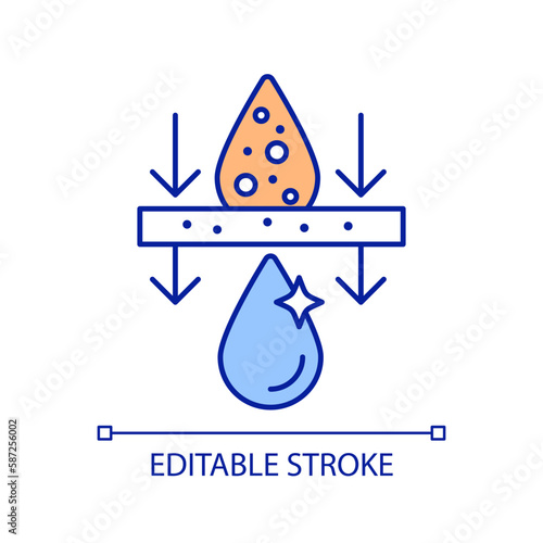 Dirty water filtration system RGB color icon. Liquid reusing technology. Wastewater treatment equipment. Drinking aqua. Isolated vector illustration. Simple filled line drawing. Editable stroke