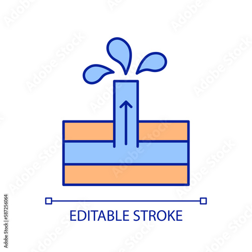 Flowing artesian well RGB color icon. Ground water source usage. Clean drinking water in ecosystem. Liquid consumption. Isolated vector illustration. Simple filled line drawing. Editable stroke