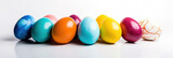 Colorful easter eggs isolated on white, handmade painted easter decorations close up 