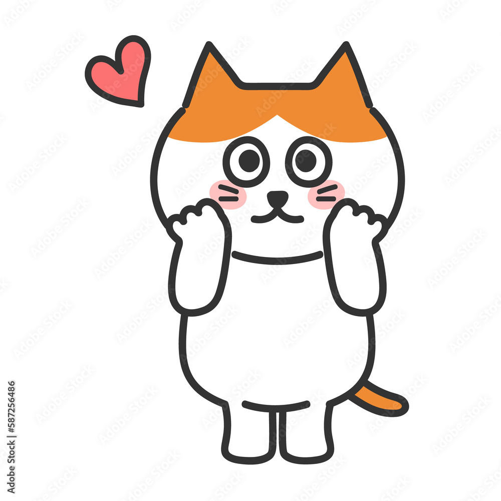Cat illustration. Comic. Vector isolated. Cartoon. Orange tabby and white cat falling in love. transparent PNG.