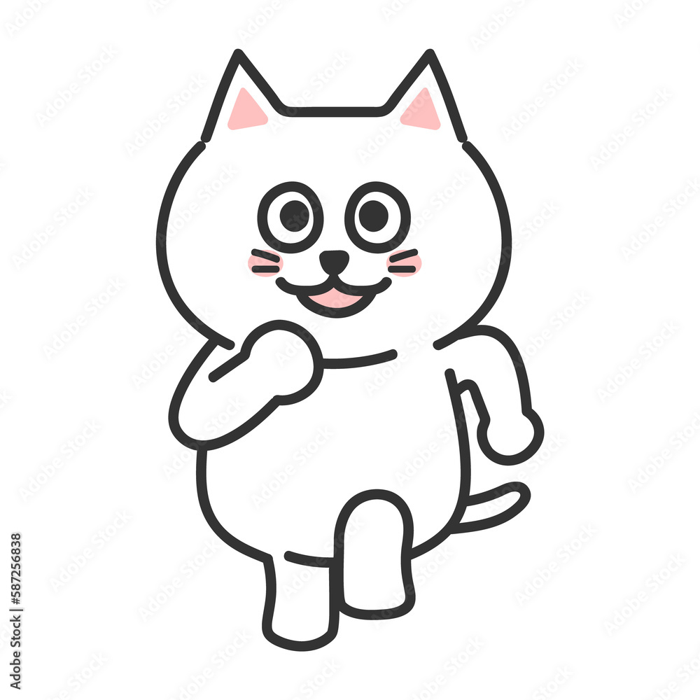 White cartoon cat running cheerfully. Transparent PNG. White cartoon cat running cheerfully. Transparent PNG.