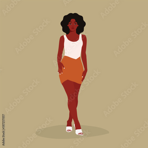 Afro fashionable black woman in elegant art style vector