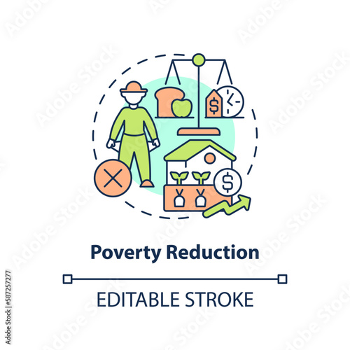 Poverty reduction concept icon. Create workplaces. Agriculture policy concern abstract idea thin line illustration. Isolated outline drawing. Editable stroke. Arial, Myriad Pro-Bold fonts used