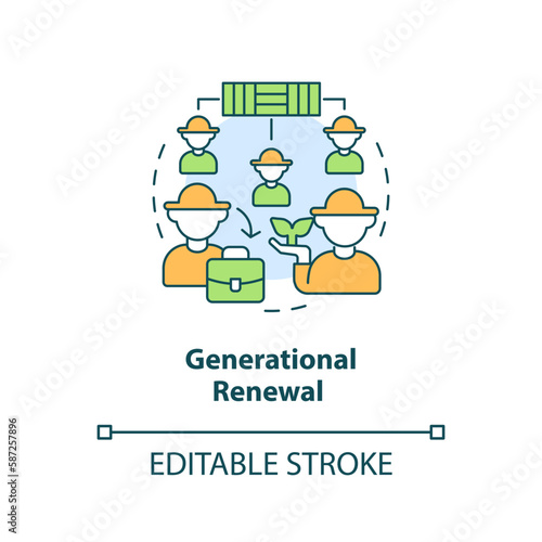 Generational renewal concept icon. Farmers community. Agriculture policy objective abstract idea thin line illustration. Isolated outline drawing. Editable stroke. Arial, Myriad Pro-Bold fonts used