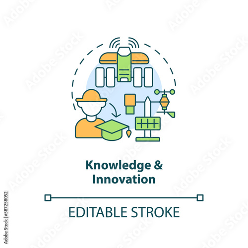 Knowledge and innovation concept icon. Agriculture policy objective abstract idea thin line illustration. Isolated outline drawing. Editable stroke. Arial, Myriad Pro-Bold fonts used