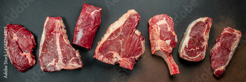 Canvastavla Black angus prime meat set for grilling with fresh herbs, spices