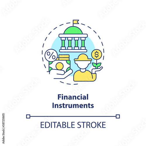 Financial instruments concept icon. Farmers support. Rural development program abstract idea thin line illustration. Isolated outline drawing. Editable stroke. Arial  Myriad Pro-Bold fonts used