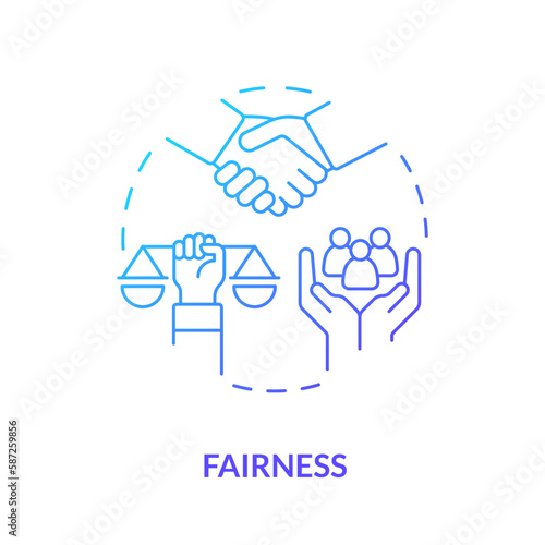 Fairness blue gradient concept icon. Principle of equality for everybody. Law and justice idea abstract idea thin line illustration. Isolated outline drawing. Myriad Pro-Bold font used