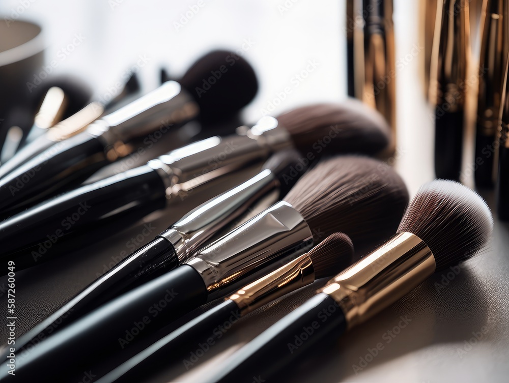 A set of trendy and stylish makeup brushes on a white background A set of trendy and stylish makeup brushes on a white background