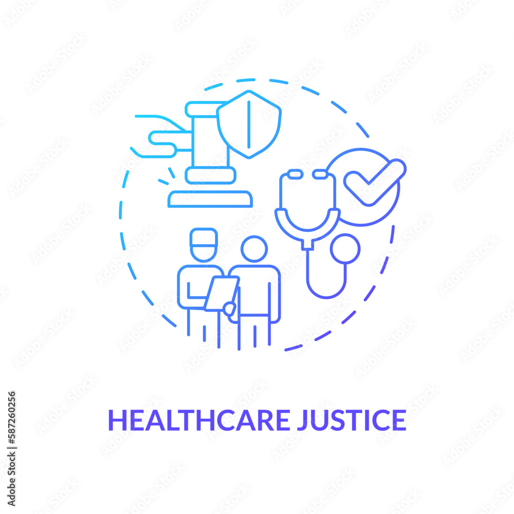 Healthcare justice blue gradient concept icon. Medical service access. Social justice example abstract idea thin line illustration. Isolated outline drawing. Myriad Pro-Bold font used