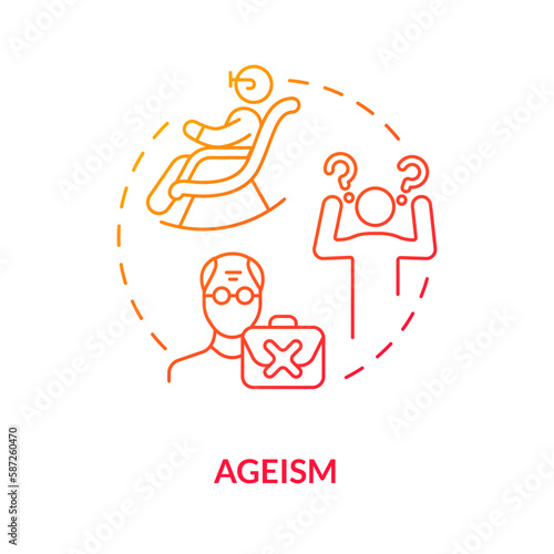 Ageism red gradient concept icon. Age discrimination and prejudice. Social injustice example abstract idea thin line illustration. Isolated outline drawing. Myriad Pro-Bold font used