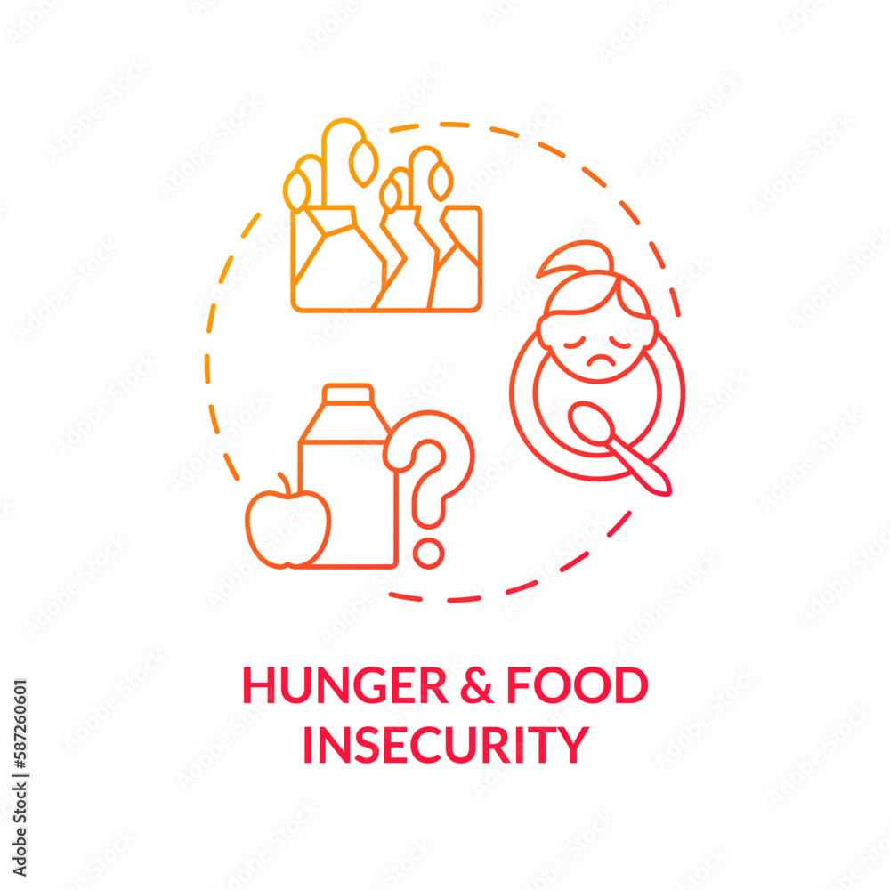 Hunger and food insecurity red gradient concept icon. Starvation. Social injustice example abstract idea thin line illustration. Isolated outline drawing. Myriad Pro-Bold font used