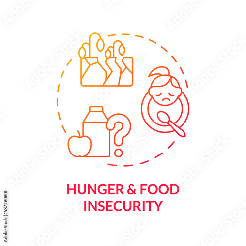Hunger and food insecurity red gradient concept icon. Starvation. Social injustice example abstract idea thin line illustration. Isolated outline drawing. Myriad Pro-Bold font used