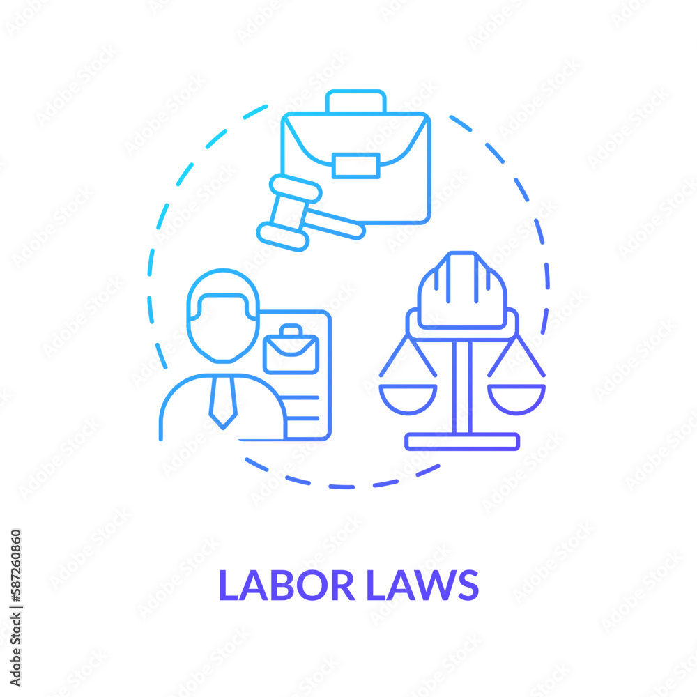Labor laws blue gradient concept icon. Employee rights protection. Work contract. Law and legal issue abstract idea thin line illustration. Isolated outline drawing. Myriad Pro-Bold font used Labor laws blue gradient concept icon. Employee rights protection. Work contract. Law and legal issue abstract idea thin line illustration. Isolated outline drawing. Myriad Pro-Bold font used