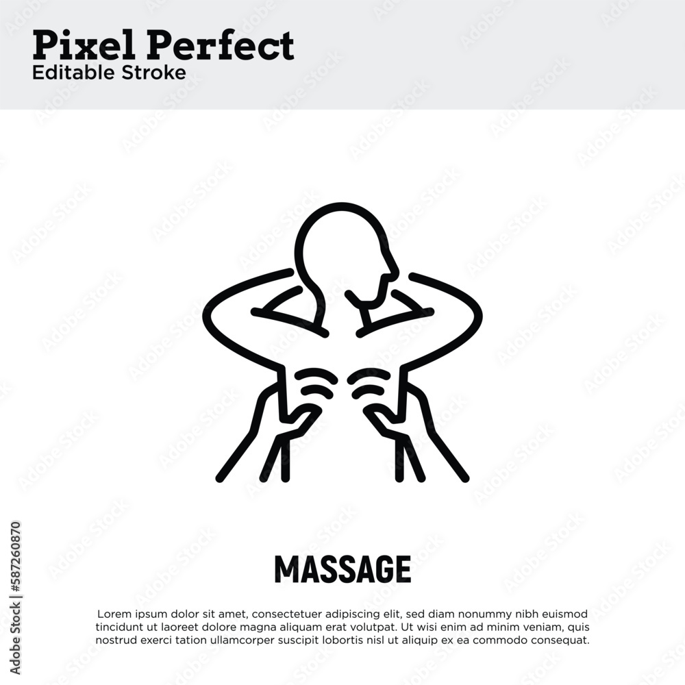 Massage, rehabilitation treatment. Physiotherapy thin line icon. Pixel perfect, editable stroke. Vector illustration. Massage, rehabilitation treatment. Physiotherapy thin line icon. Pixel perfect, editable stroke. Vector illustration.